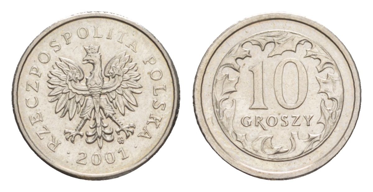 Польша 10 грошей 2001 Y 279 медно-никель UNC 4625-735