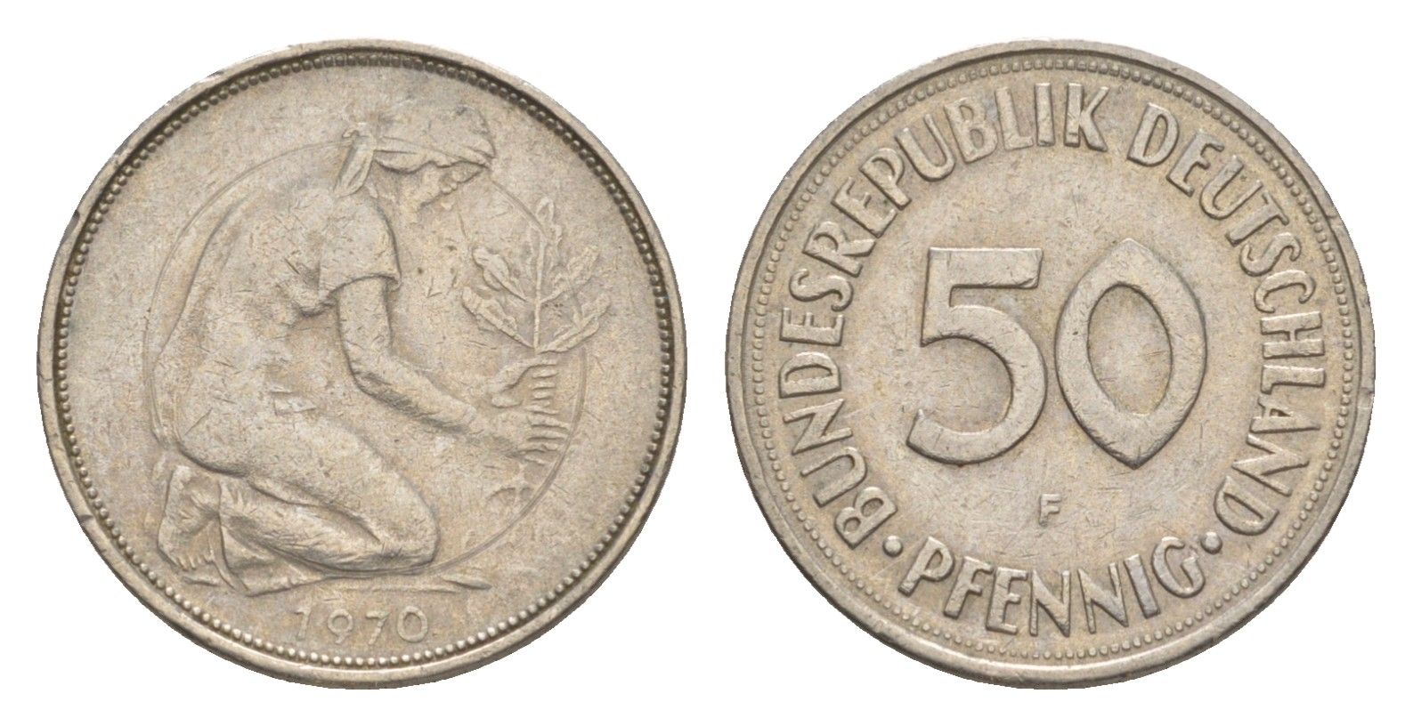 ФРГ 50 пфеннигов 1970 F KM 109.1, J. 384 медно-никель 4636-1135