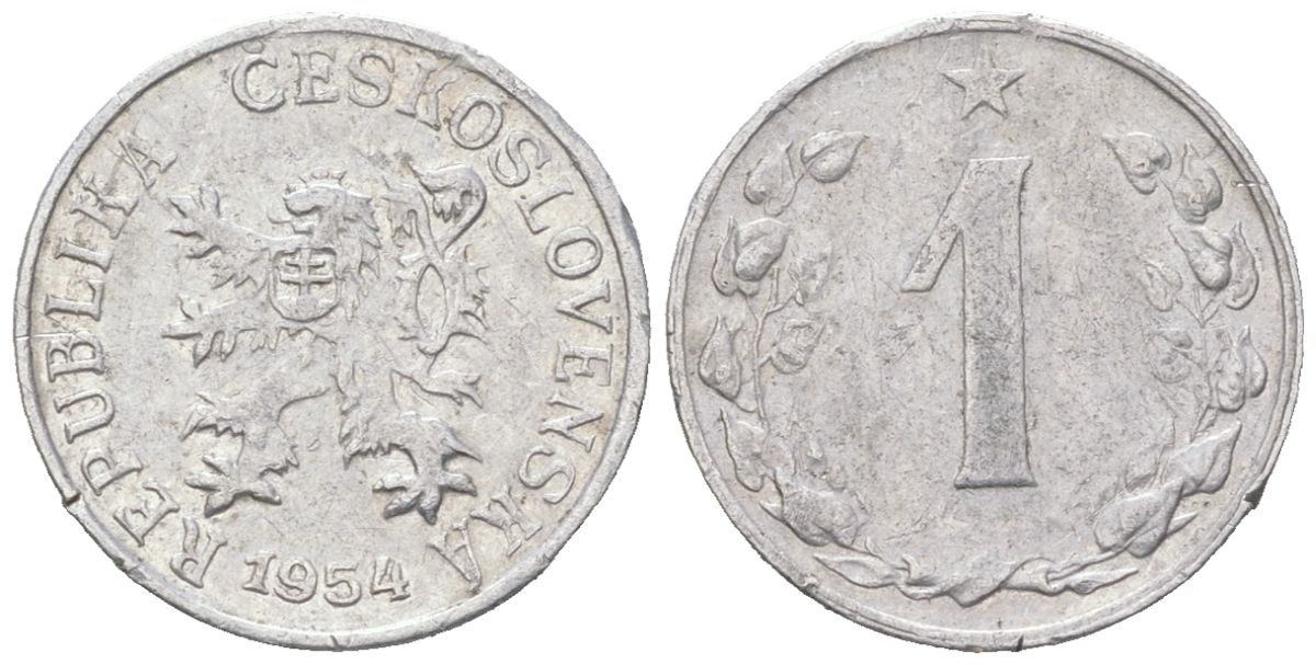 Чехословакия 1 геллер 1954 KM 35 алюминий 192-541