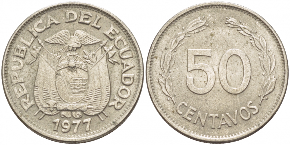 ЭКВАДОР 50 СЕНТАВО 1977 KM 81 сталь плакированная никелем UNC 212-1126