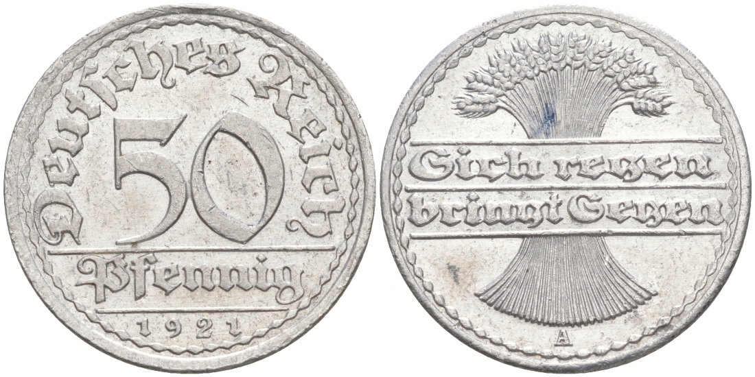 ГЕРМАНИЯ 50 ПФЕННИГОВ 1921 A KM 27, J. 301 алюминий 73-1623