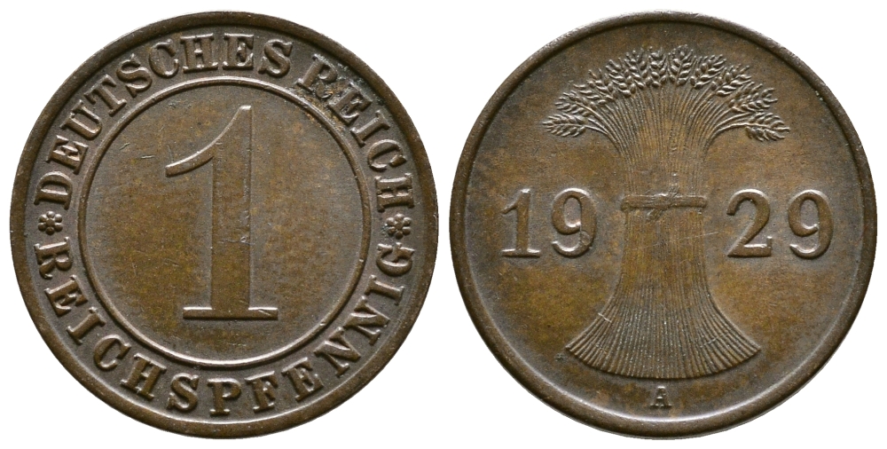ГЕРМАНИЯ 1 РЕЙХСПФЕННИГ 1929 A KM 37, J. 313 бронза 4380-1156