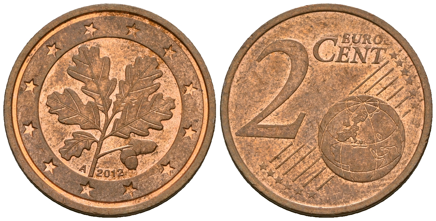 ФРГ 2 евроцента 2012 A KM 208 сталь плакированная медью 4585-123