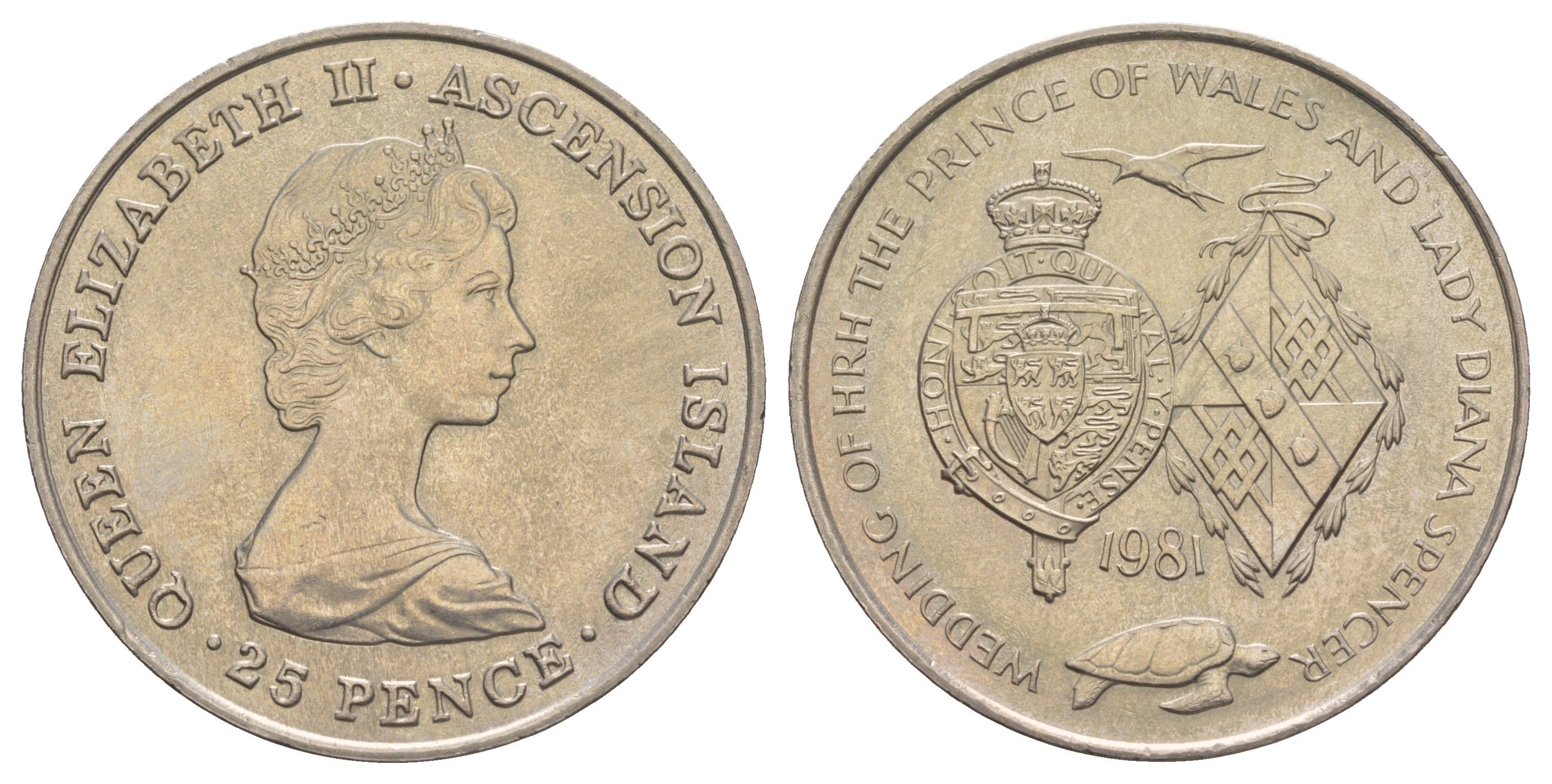 Остров Вознесения (Асенсьон) 25 пенсов 1981 Свадьба Принца Чарльза и Леди Дианы KM 3 медно-никель BU 4537-912