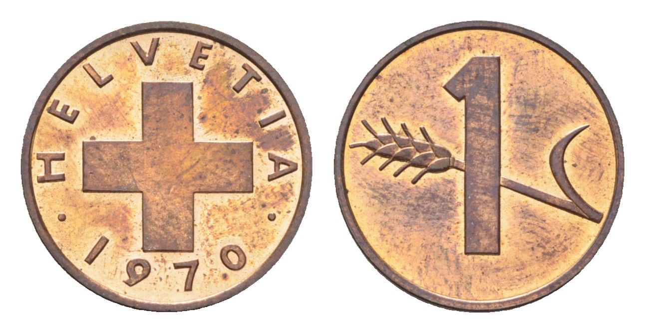 Швейцария 1 раппен 1970 KM 46 бронза UNC 4708-254
