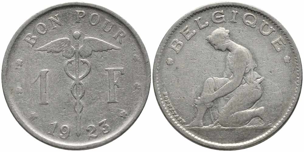 Бельгия 1 франк 1923 Belgique, Альберт I (1909-1934) KM 89 никель 4175-255