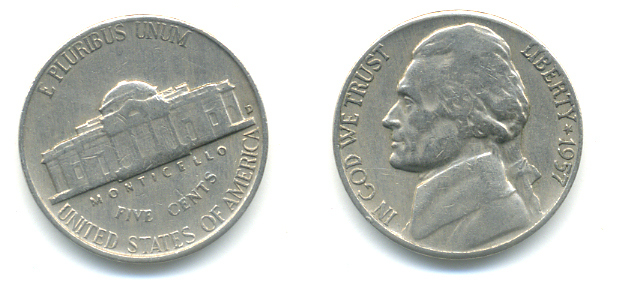 США 5 ЦЕНТОВ 1957 ДЖЕФФЕРСОН KM А192 медно-никель 86-542