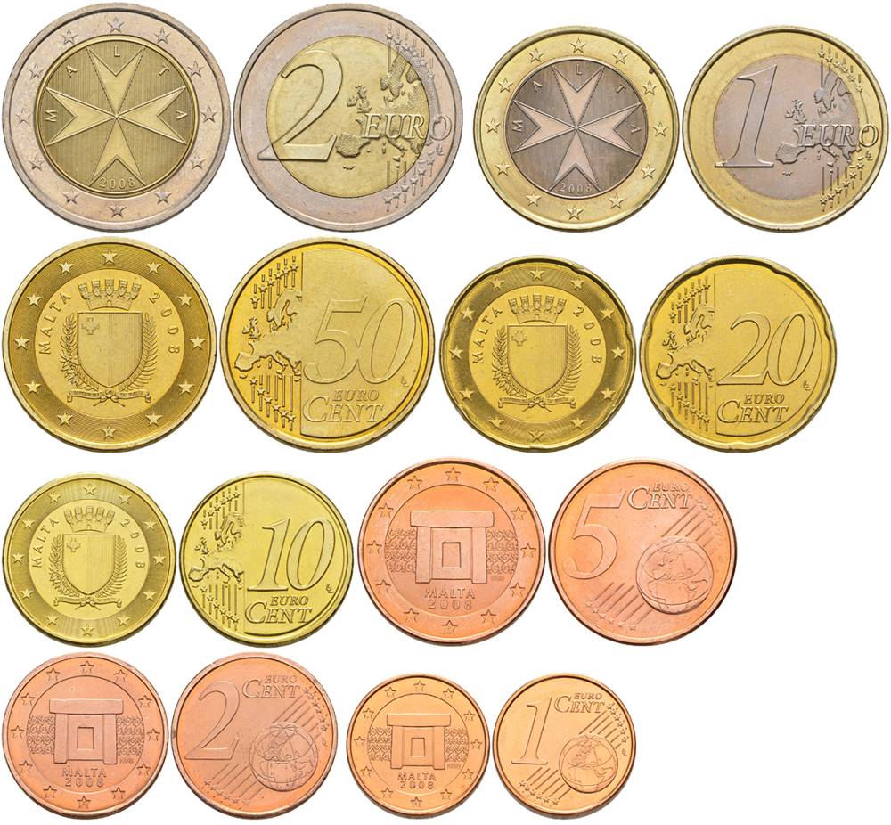 Мальта евронабор из 8 монет 2008 1, 2, 5, 10, 20, 50 евроцентов, 1 и 2 евро UNC 181-1041