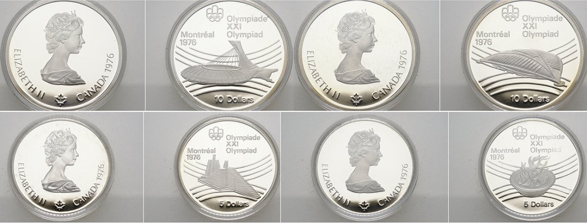 Канада набор из 4 монет 1976 Олимпийские игры в Монреале 1976, в оригинальной коробке, сертификат, серия VII KM OCP7 (109, 110, 113, 114) серебро PROOF 3-4-7-37