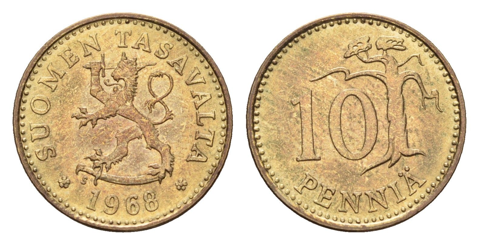 Финляндия 10 пенни 1968 KM 46 алюминиевая бронза UNC 4669-367