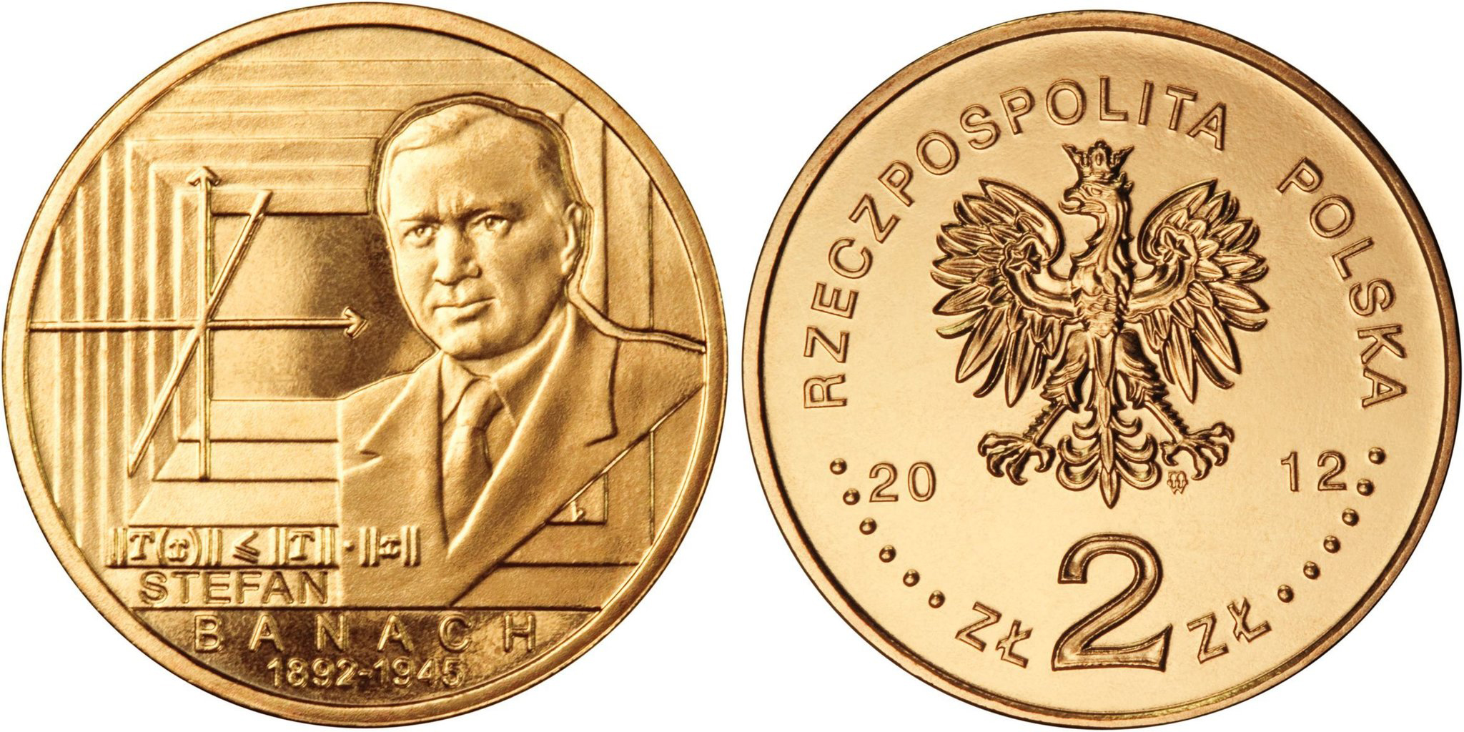 Польша 2 злотых 2012 MW, 120 лет со дня рождения Стефана Банаха (1892-1945) KM 817 нордик  UNC  M73-17