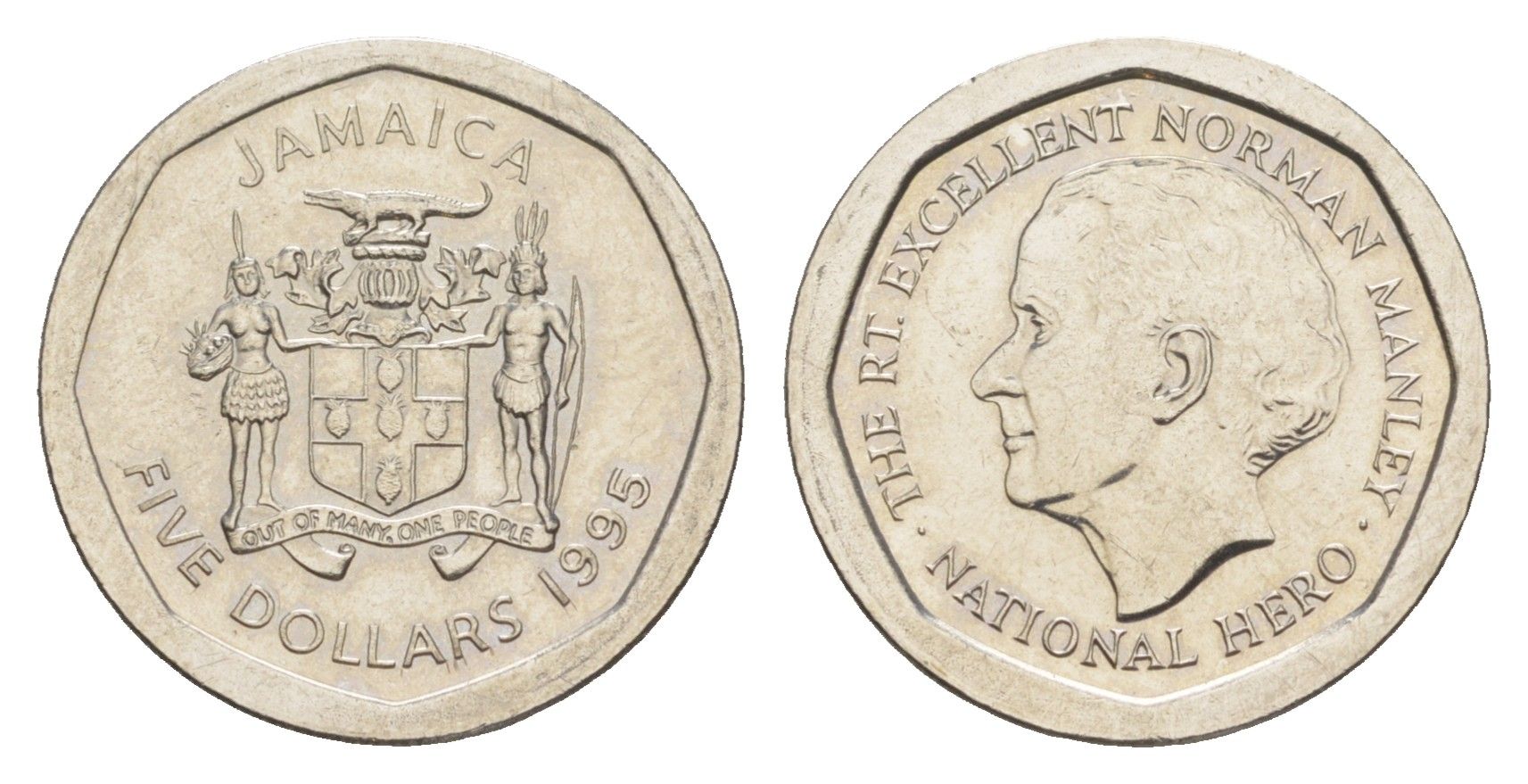 Ямайка 5 долларов 1995 Александр Бустаманте KM 163 нержавеющая сталь UNC 4651-156