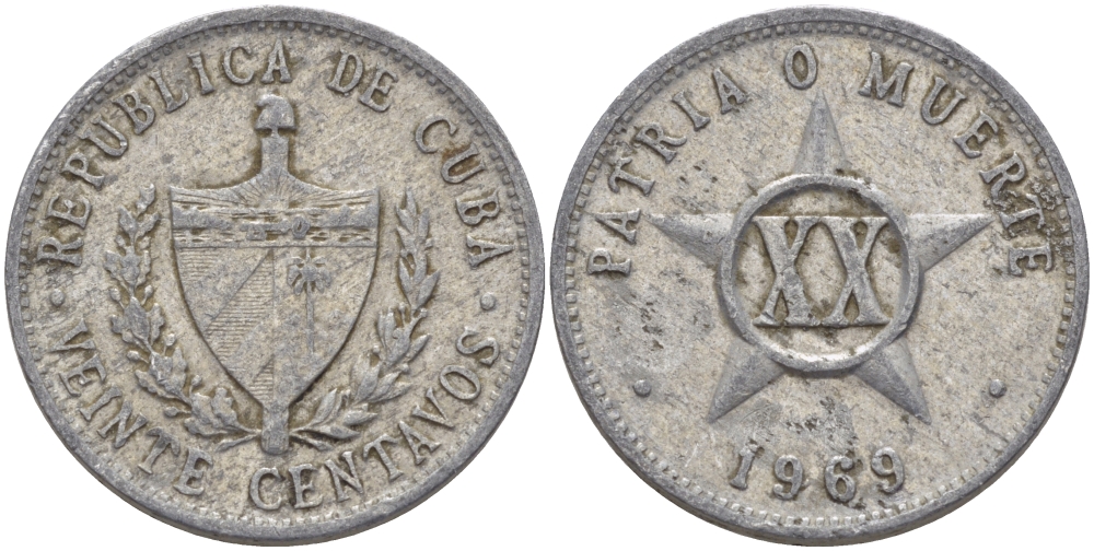 КУБА 20 СЕНТАВО 1969 ЗВЕЗДА KM 35.1 алюминий 67-1123