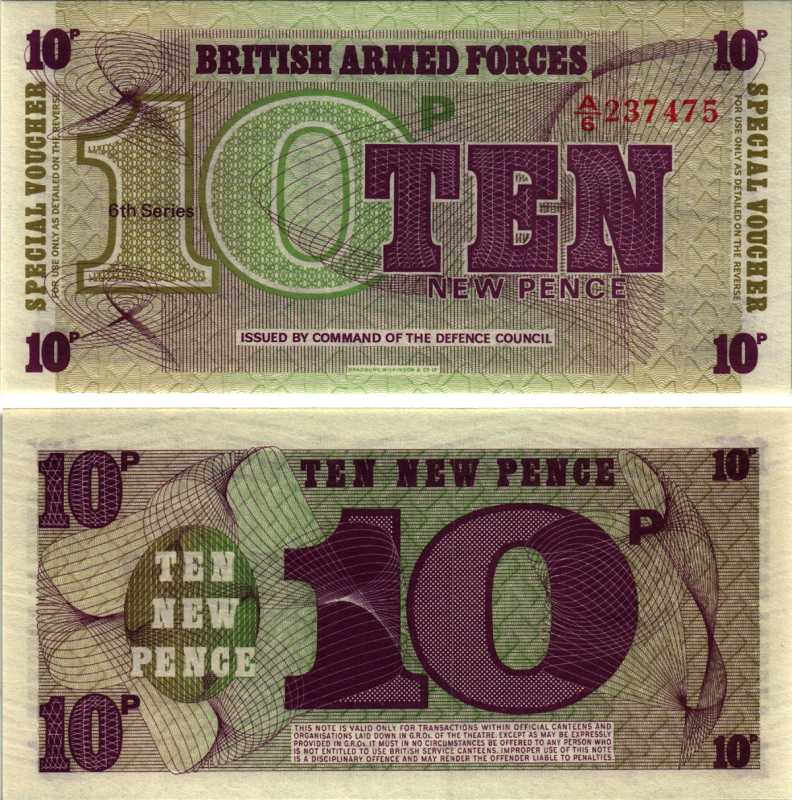 АНГЛИЯ 10 ПЕНСОВ 1972 ШЕСТАЯ СЕРИЯ, ДЛЯ ВООРУЖЁННЫХ СИЛ Pick M45 бумага UNC (ПРЕСС) 8605-25-2-1