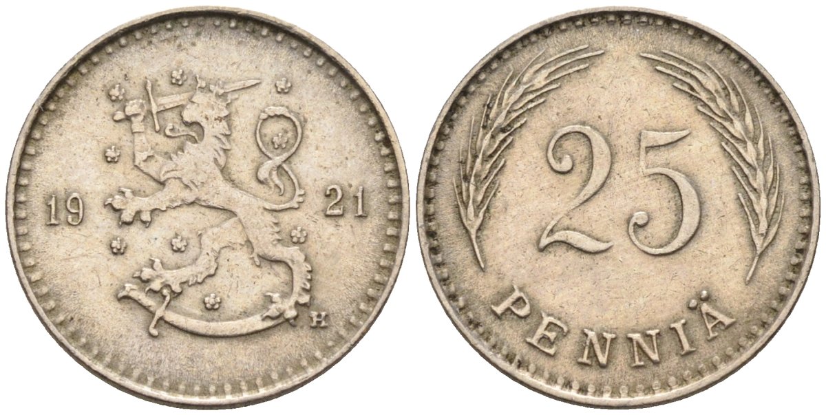 Финляндия 25 пенни 1921 Н KM 25 медно-никель 96-553