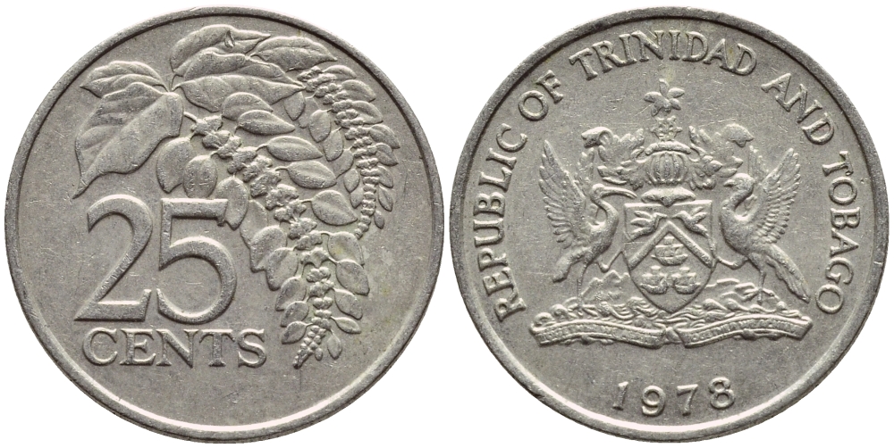 Тринидад и Тобаго 25 центов 1978 цветок дикая пуансеттия KM 32 медно-никель 4396-737