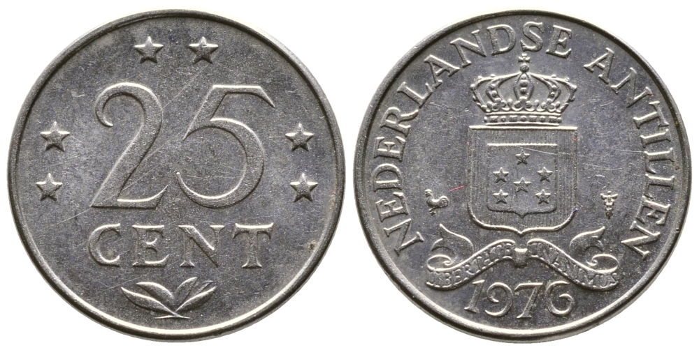 Нидерландские Антилы 25 центов 1976 Юлиана (1948-1980) KM 11 никель 177-1315