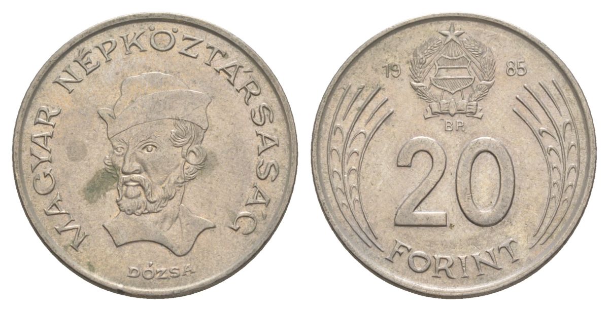 Венгрия 20 форинтов 1985 BP, Дьердь Дожа KM 630 медно-никель 4631-1043