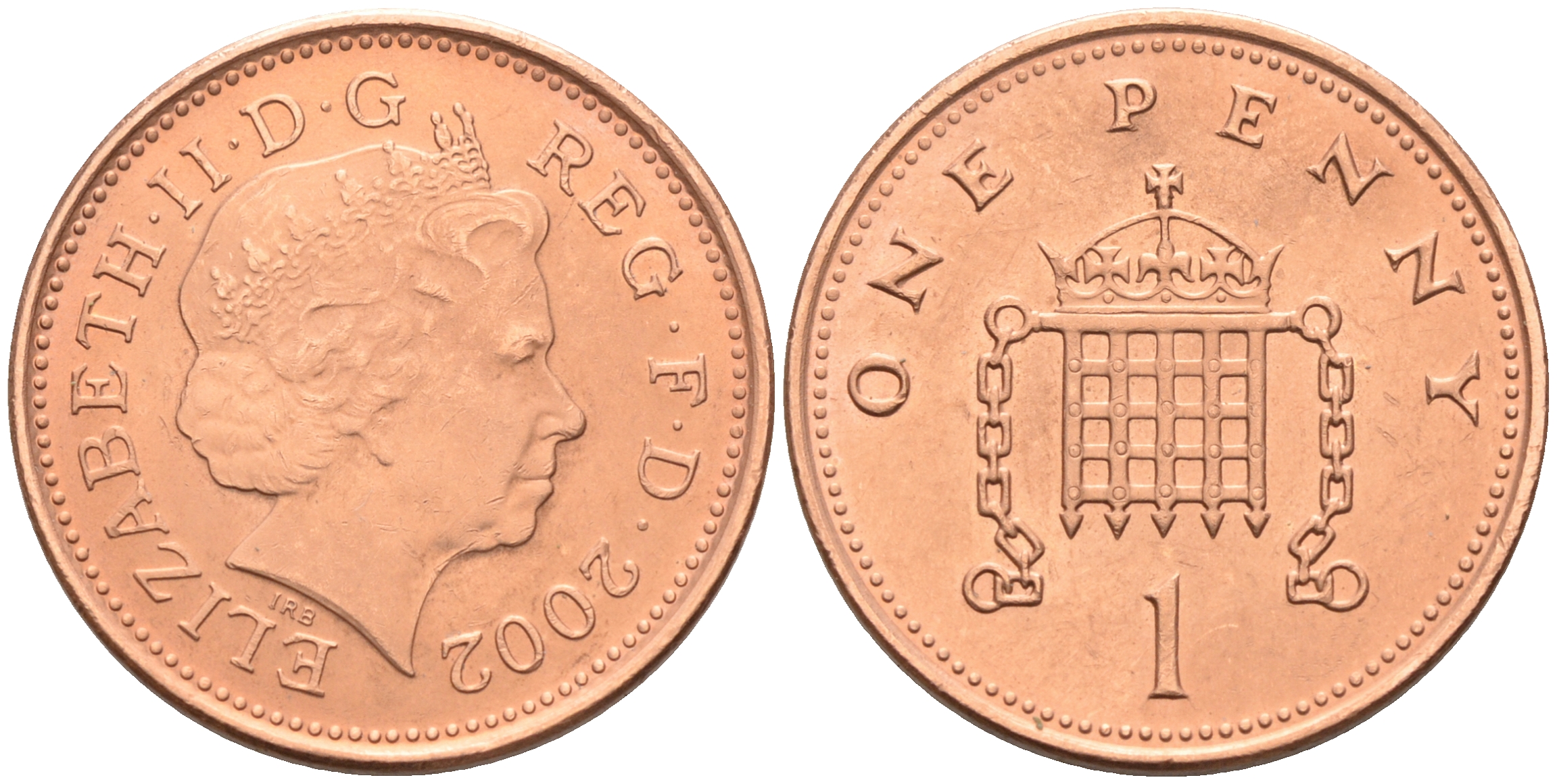 Великобритания 1 пенни 2002 Елизавета II (1952-2022) KM 986, Spink 4710 (B5) сталь плакированная медью 4588-556