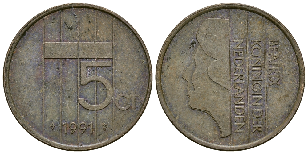 НИДЕРЛАНДЫ 5 ЦЕНТОВ 1991 БЕАТРИКС KM 202 бронза 72-1446