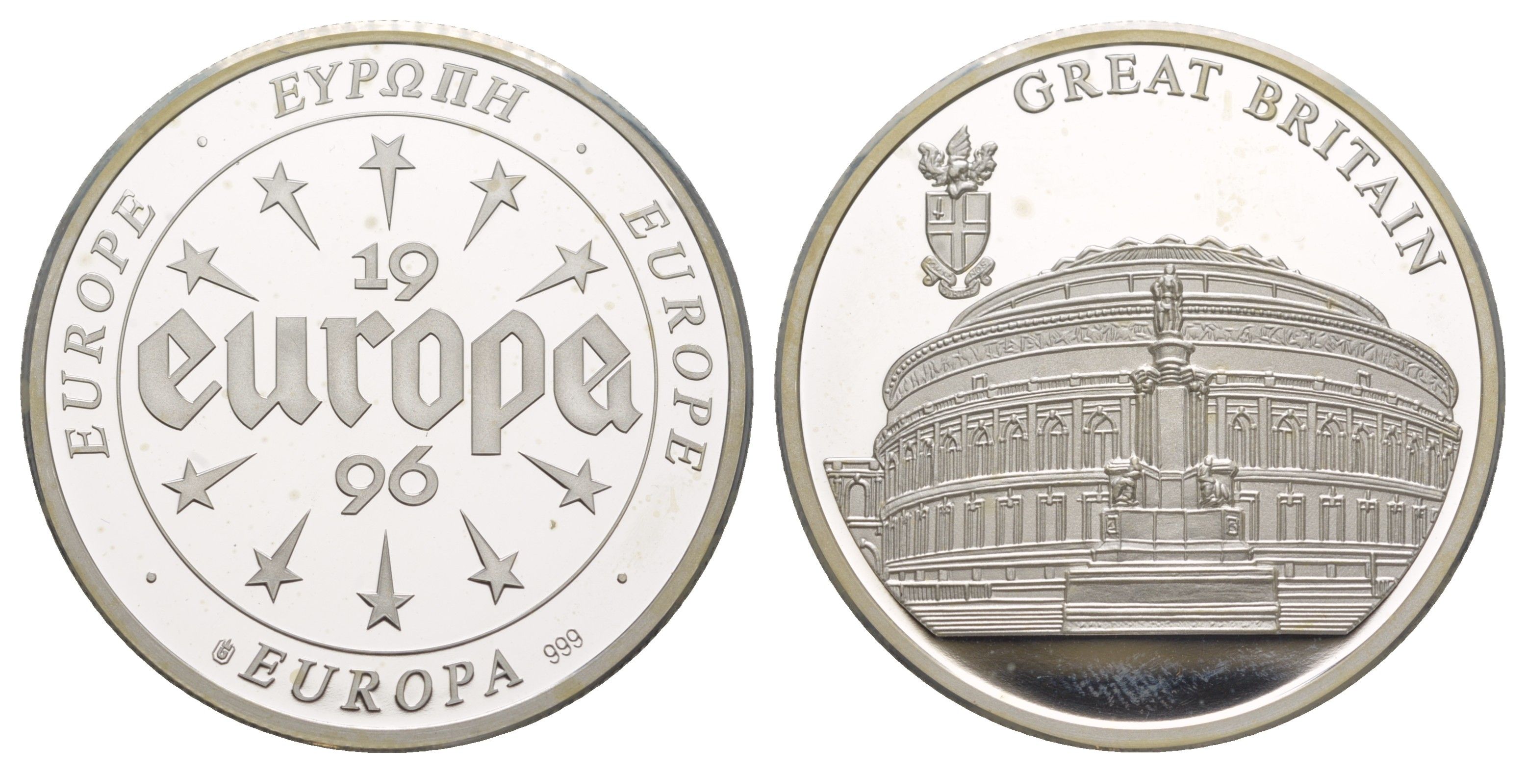 Великобритания серия медалей "Европа" 1996 Королевский Альберт-холл в Лондоне с видом на Гайд-парк, диаметр 40 мм, вес 20 гр серебро PROOF 11-323-41