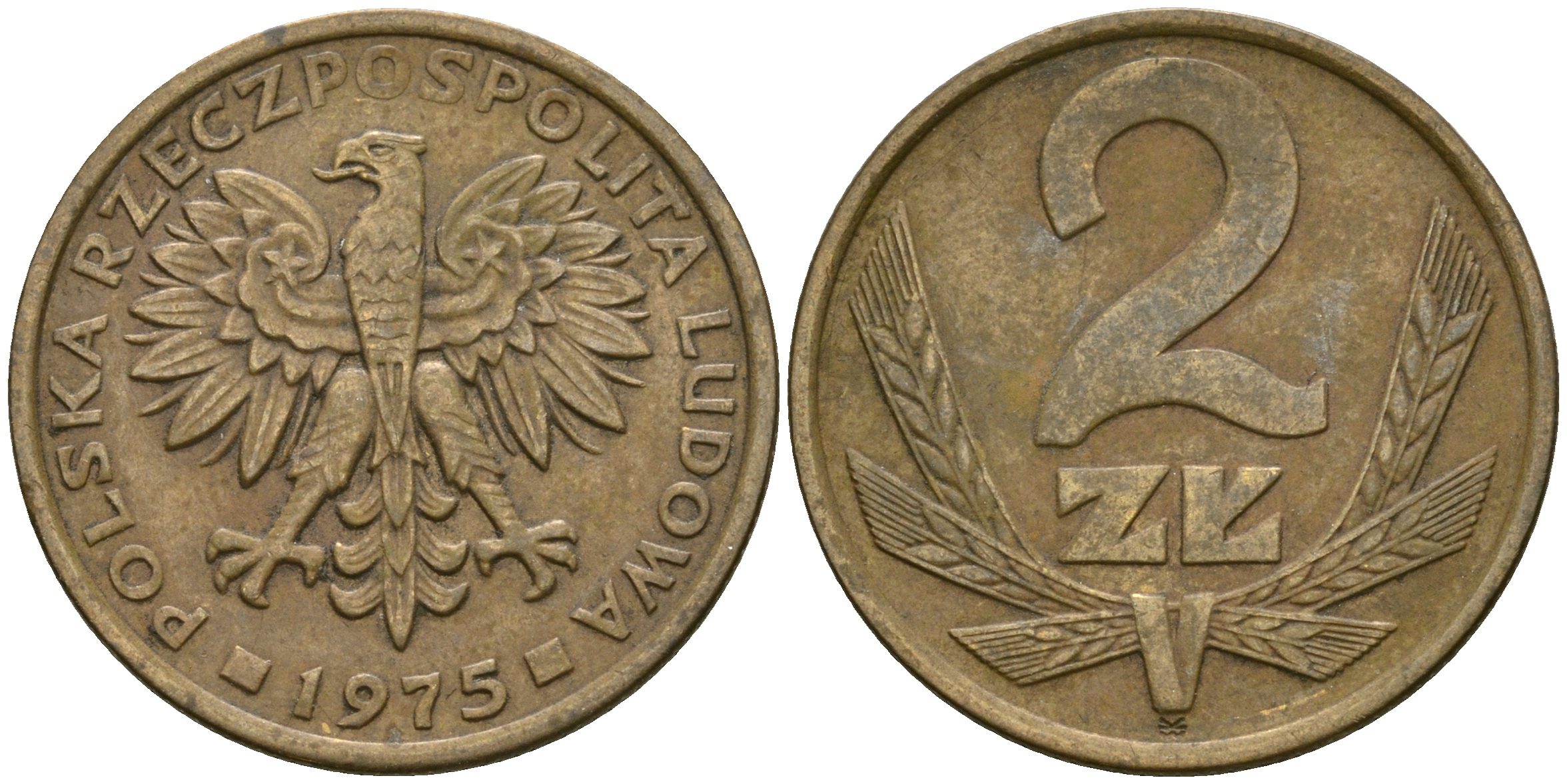Польша 2 злотых 1975 KM 80.1 латунь 4364-1722