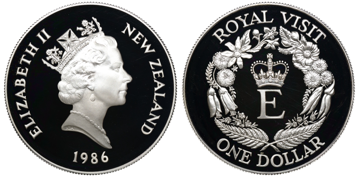 Новая Зеландия 1 доллар 1986 Королевский визит, Елизавета II (1952-2022), в оригинальной коробке KM 56а серебро PROOF 7-4-1-44