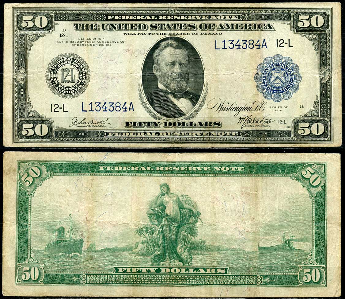 США 50 долларов 1914 L - Сан-Франциско, Улисс Грант - 18-й президент США Pick 362 b L(1)   бумага   000-00-00