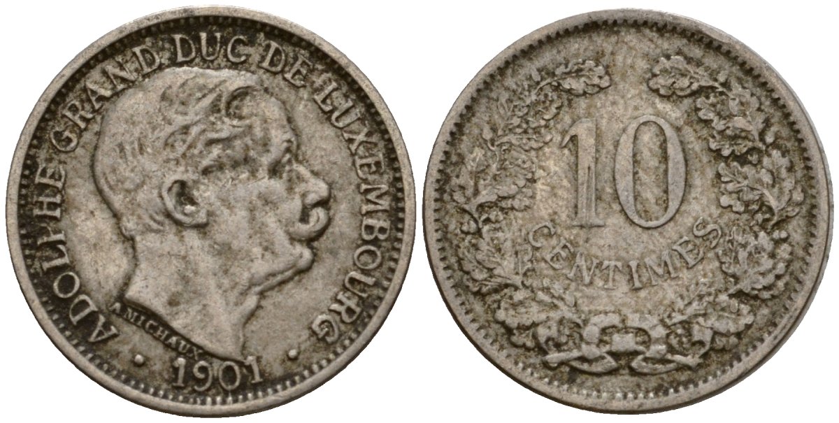Люксембург 10 сантимов 1901 Адольф (1890-1905) KM 25 медно-никель 4602-445