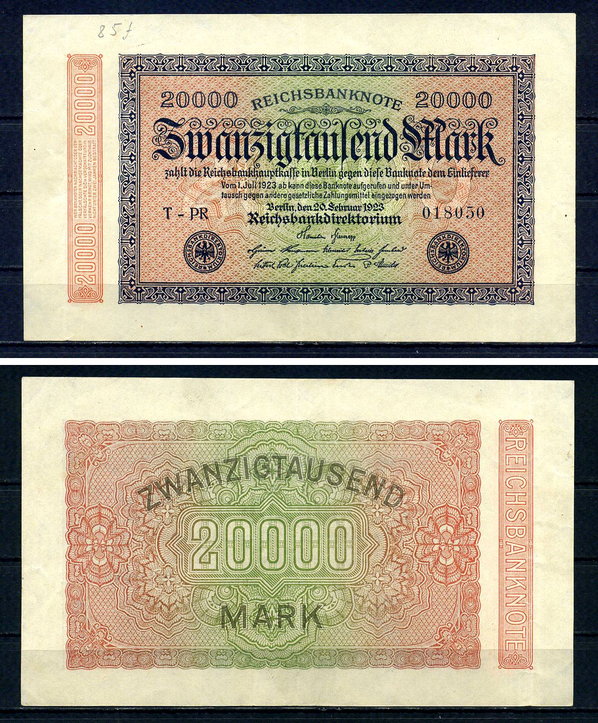 Германия 20000 марок 1923 редкий водяной знак Волны Pick 85 f бумага 7547-53-3-2