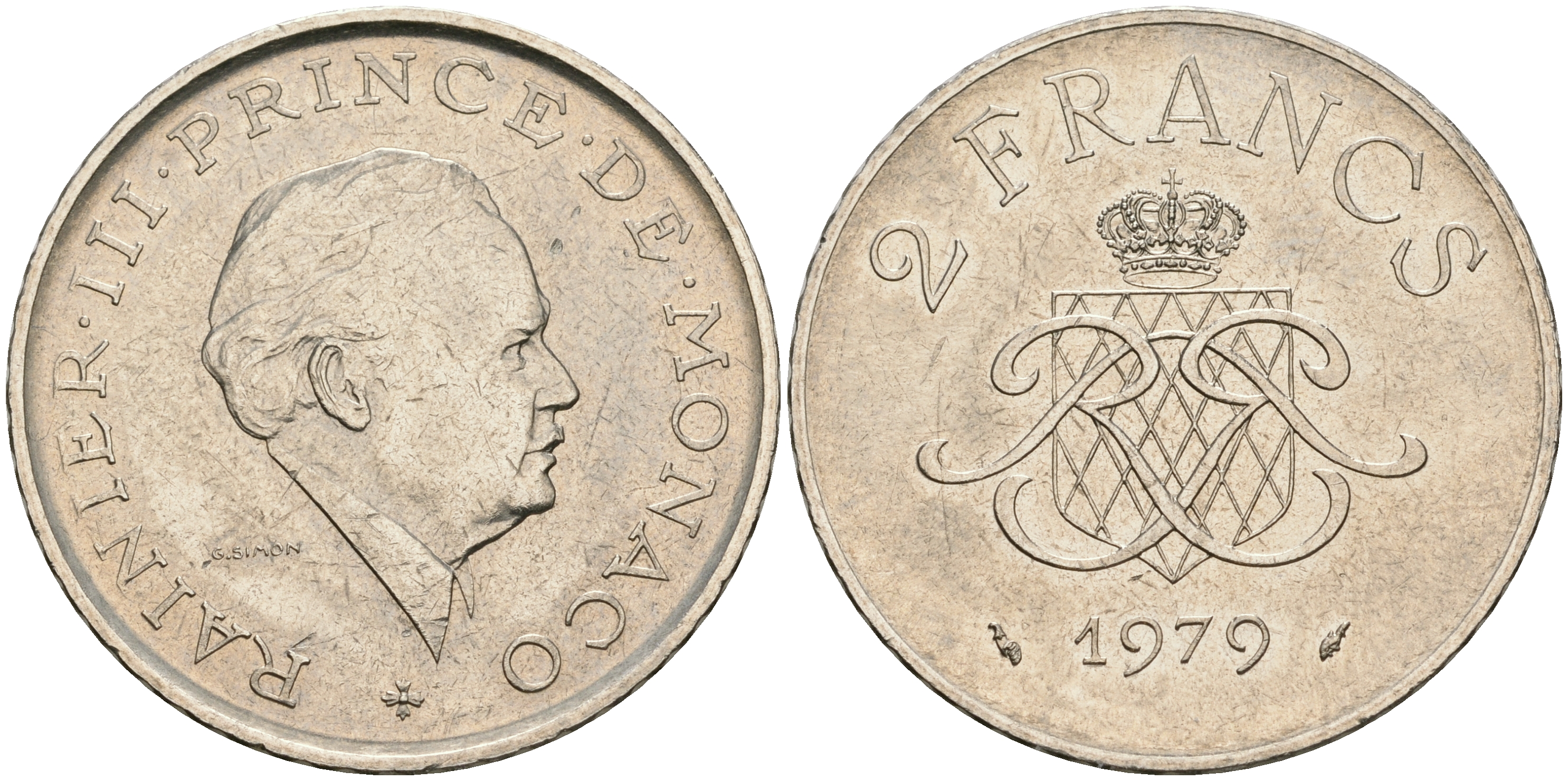 Монако 2 франка 1979 Ренье III (1949-2005) KM 157 никель 92-627