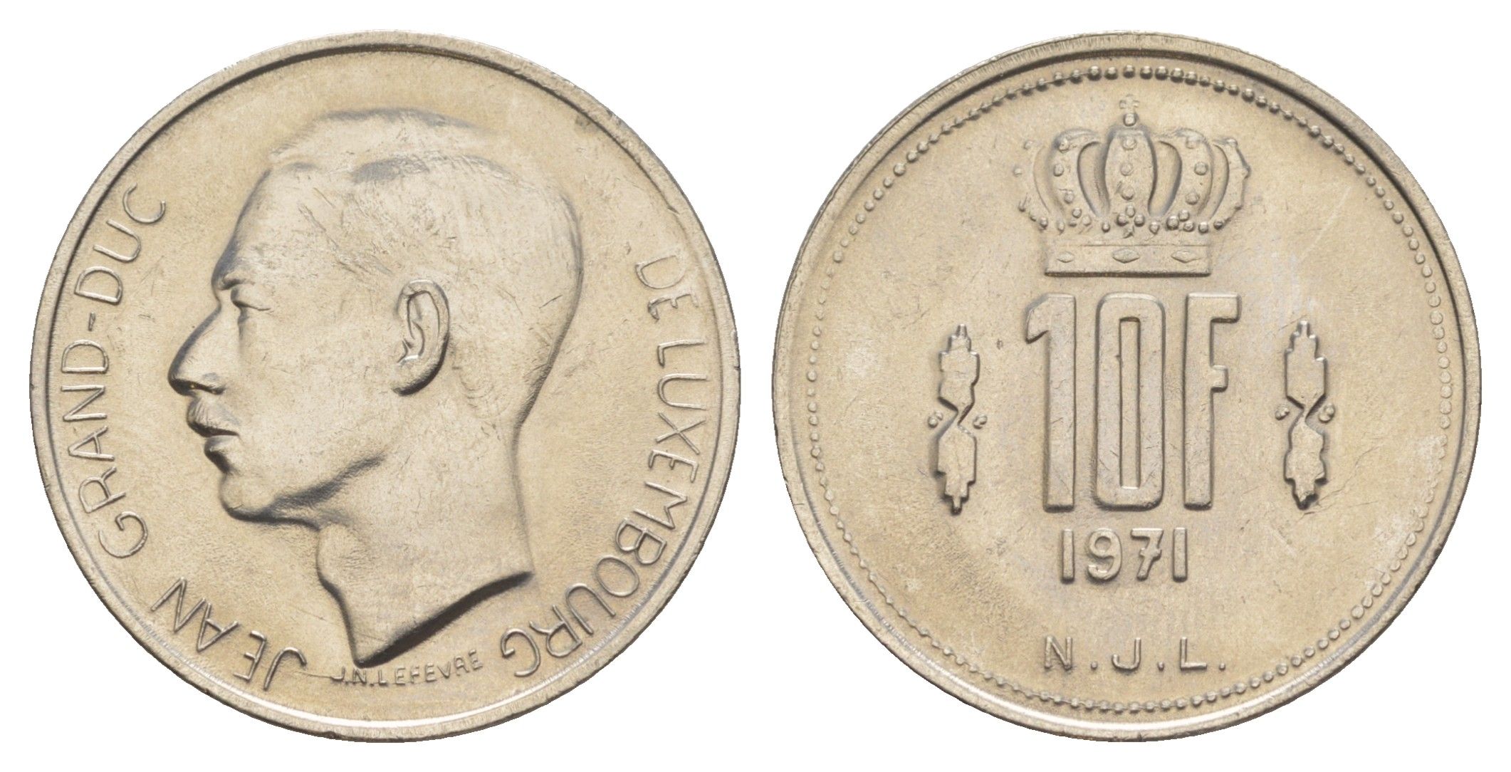 Люксембург 10 франков 1971 Герцог Жан (1964-1999) KM 57 никель 4641-1053