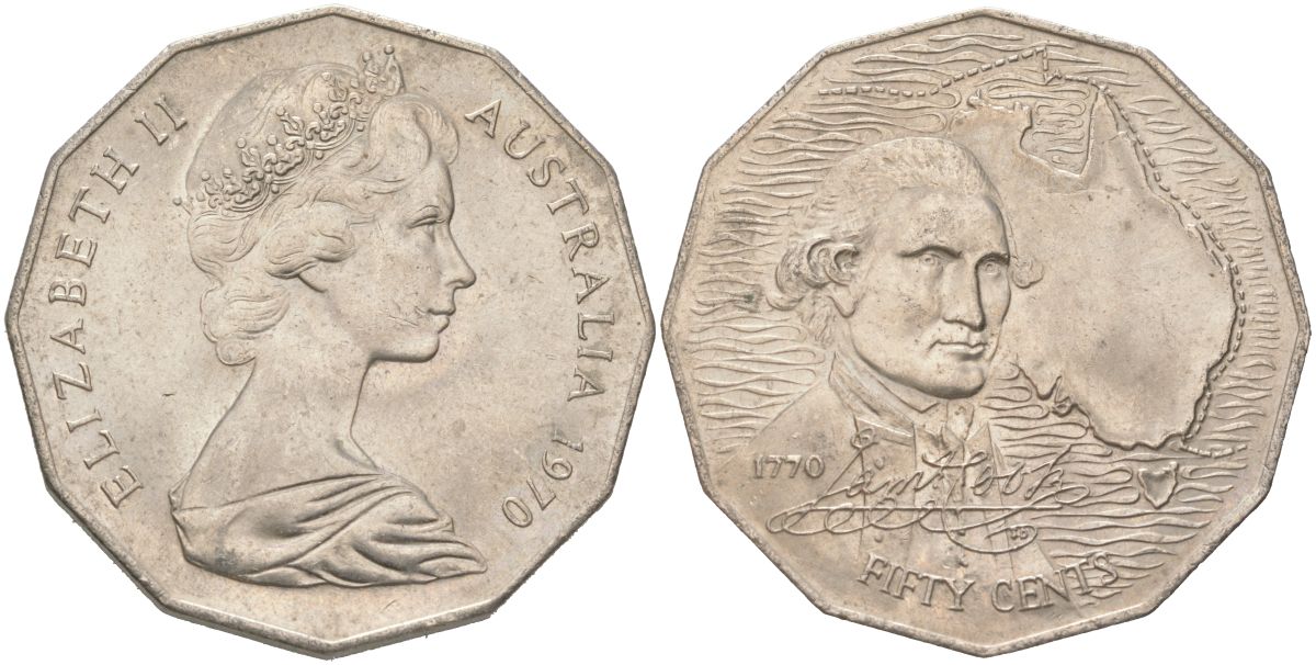 Австралия 50 центов 1970 200 лет австралийскому путешествию капитана Кука KM 69 медно-никель UNC 4512-1233