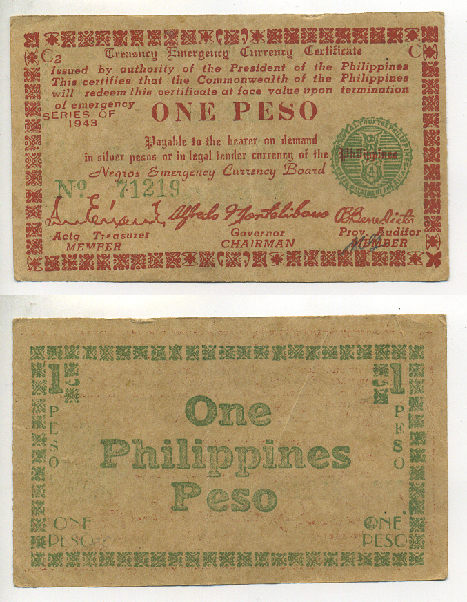ФИЛИППИНЫ 1 ПЕСО 1943 ЖЕЛТАЯ БУМАГА, КРАСНАЯ ПЕЧАТЬ, ПАРТИЗАНСКИЕ ДЕНЬГИ Pick S661a бумага 7222-59-3