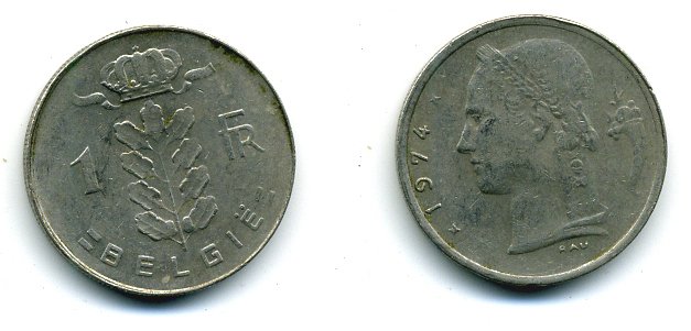 БЕЛЬГИЯ 1 ФРАНК 1974 BELGIE KM 143.1 медно-никель 25-1332