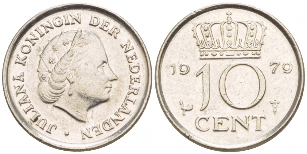 НИДЕРЛАНДЫ 10 ЦЕНТОВ 1979 ЮЛИАНА KM 182 никель 4547-852