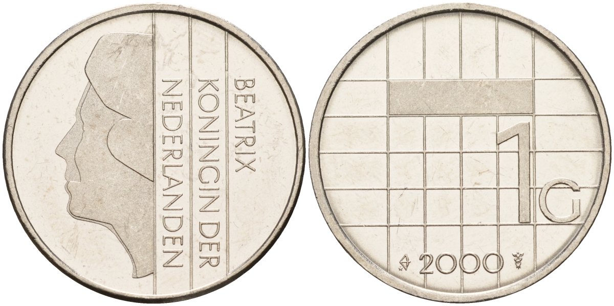Нидерланды 1 гульден 2000 Беатрикс (1980-2013) KM 205 никель 4143-1216