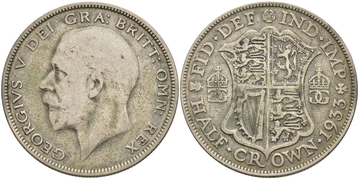 Великобритания 1/2 кроны 1933 Георг V (1910-1936) KM 835, Spink 4037 серебро 4593-431