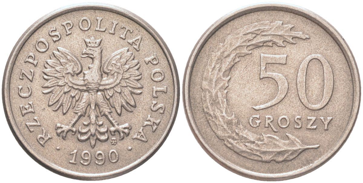 Польша 50 грошей 1990 Y 281 медно-никель UNC 4614-649
