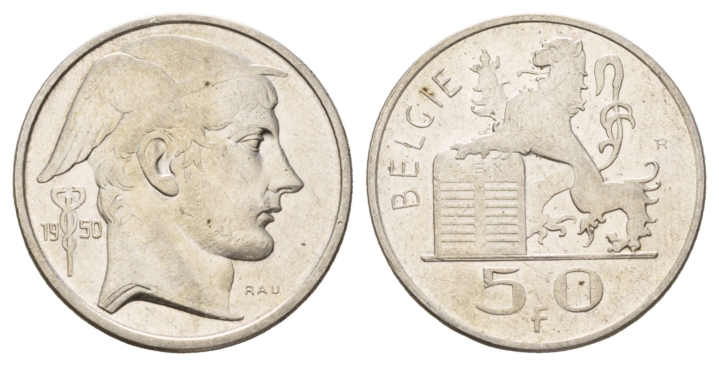 Бельгия 50 франков 1950 Леопольд III (1934-1950), Belgiqe KM 137 серебро UNC 3855-533