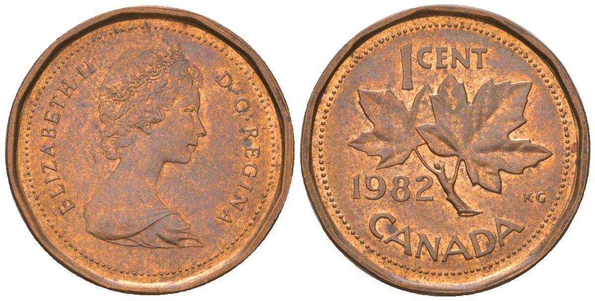 Канада 1 цент 1982 Елизавета II (1952-2022), кленовый лист KM 132 бронза aUNC 4617-915