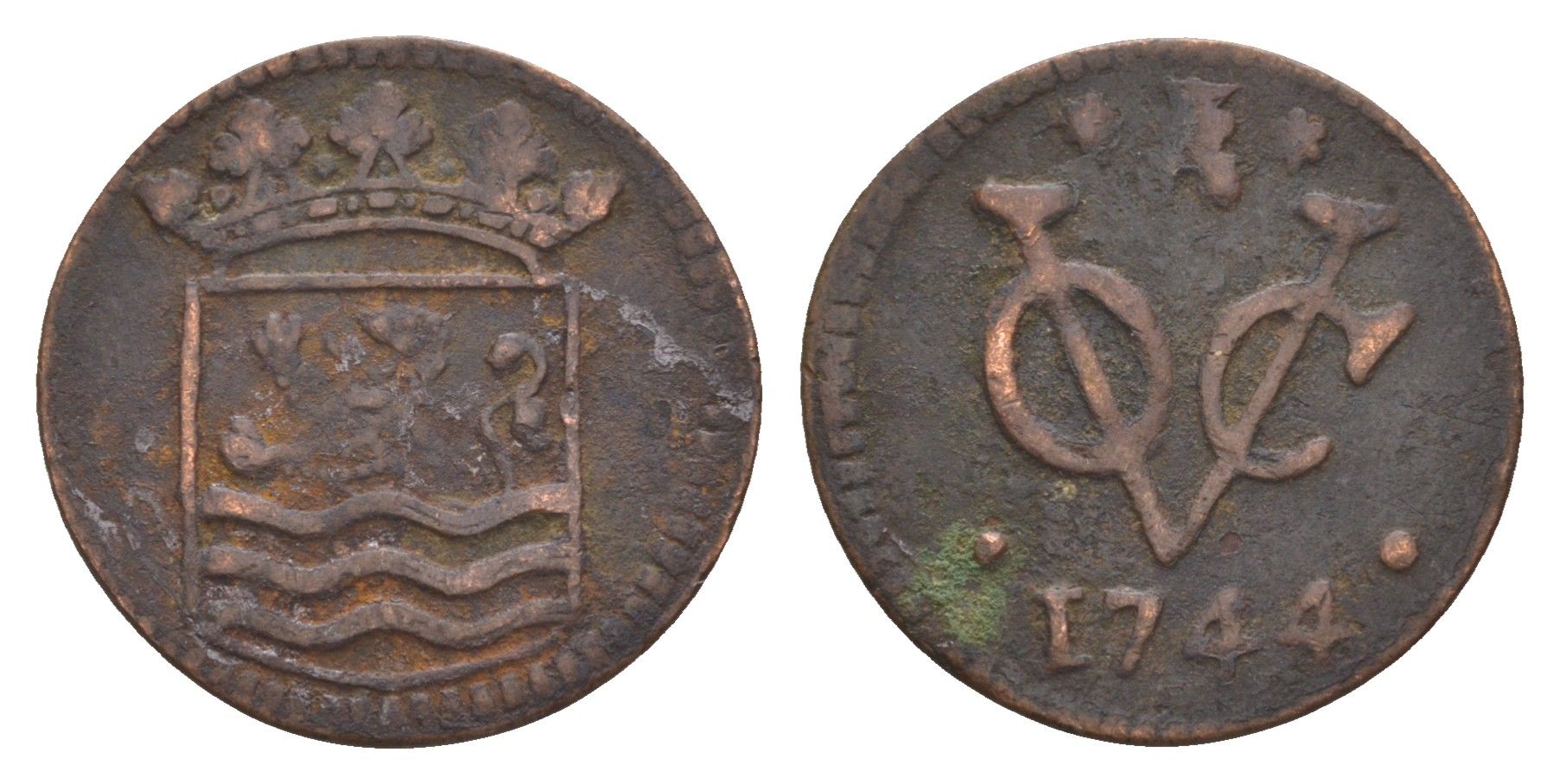 Голландская Ост-Индия 1 дуит 1744 KM 152.2 медь 1519-344