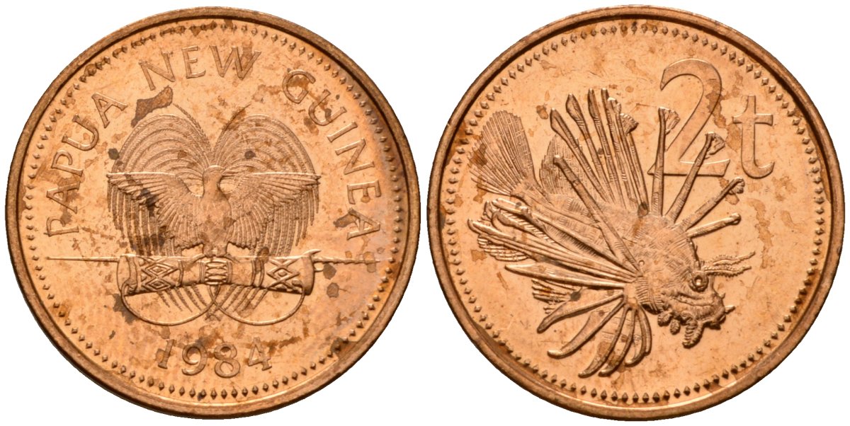 Папуа-Новая Гвинея 2 тойя 1984 Елизавета II (1953-) KM 2 бронза 4571-114