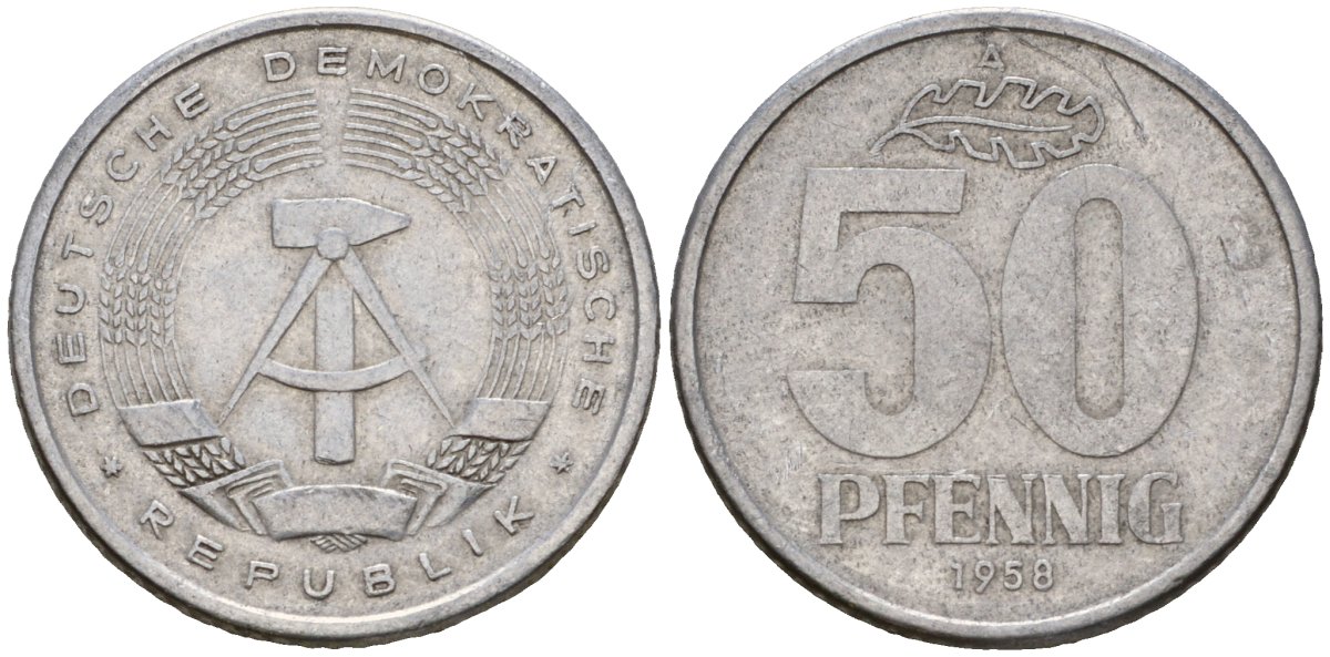 ГДР 50 пфеннигов 1958 A KM 12.1 алюминий 4601-611
