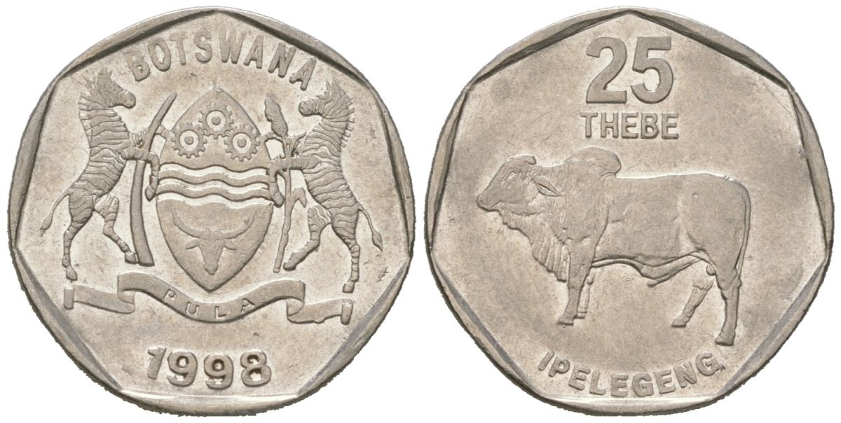 Ботсвана 25 тхебе 1998 зебу KM 28 сталь плакированная никелем 4618-441