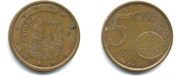 ИСПАНИЯ 5 ЕВРОЦЕНТОВ 1999 KM 1042 сталь плакированная медью 29-1145