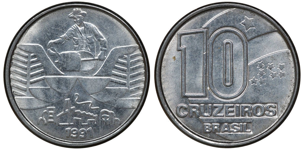 БРАЗИЛИЯ 10 КРУЗЕЙРО 1991 KM 618.2 сталь aUNC 72-1712