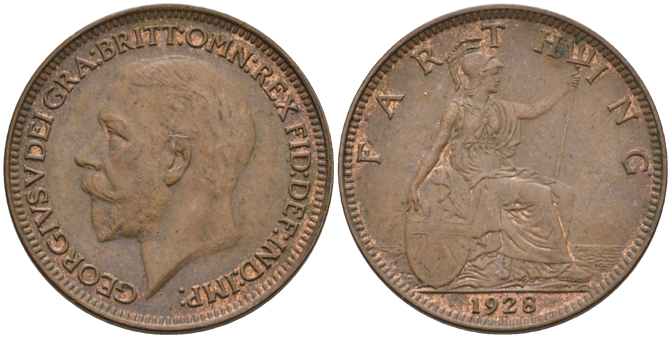 Великобритания 1 фартинг 1928 Георг V (1910-1936) KM 825, Spink 4061 бронза 4115-151