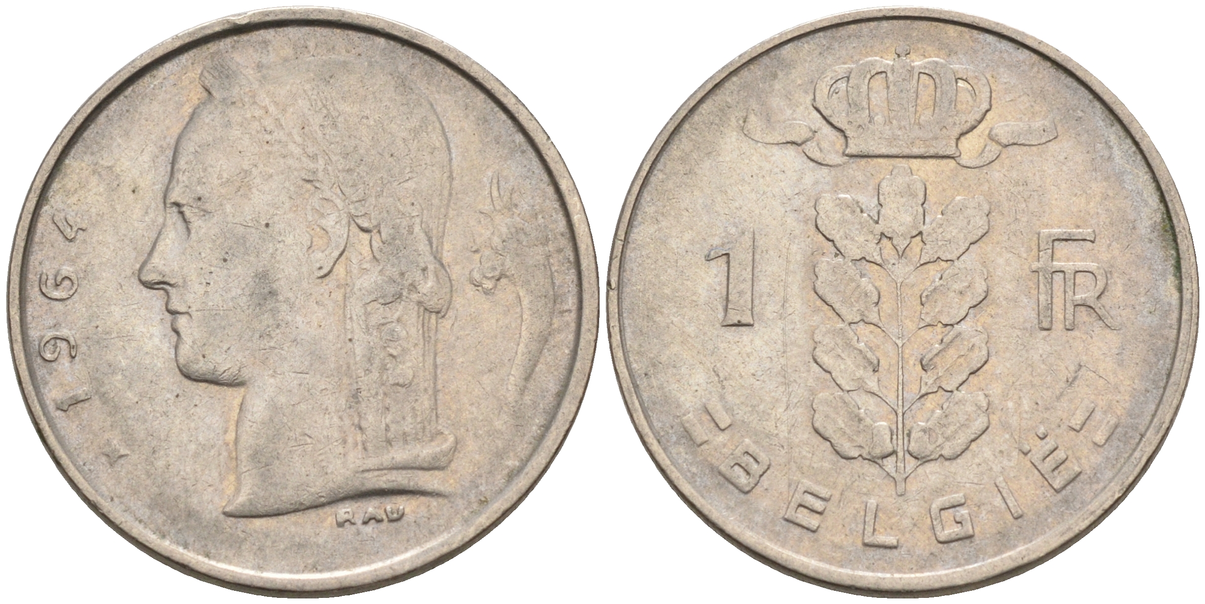 БЕЛЬГИЯ 1 ФРАНК 1964 BELGIQUE KM 142.1 медно-никель 4563-1251