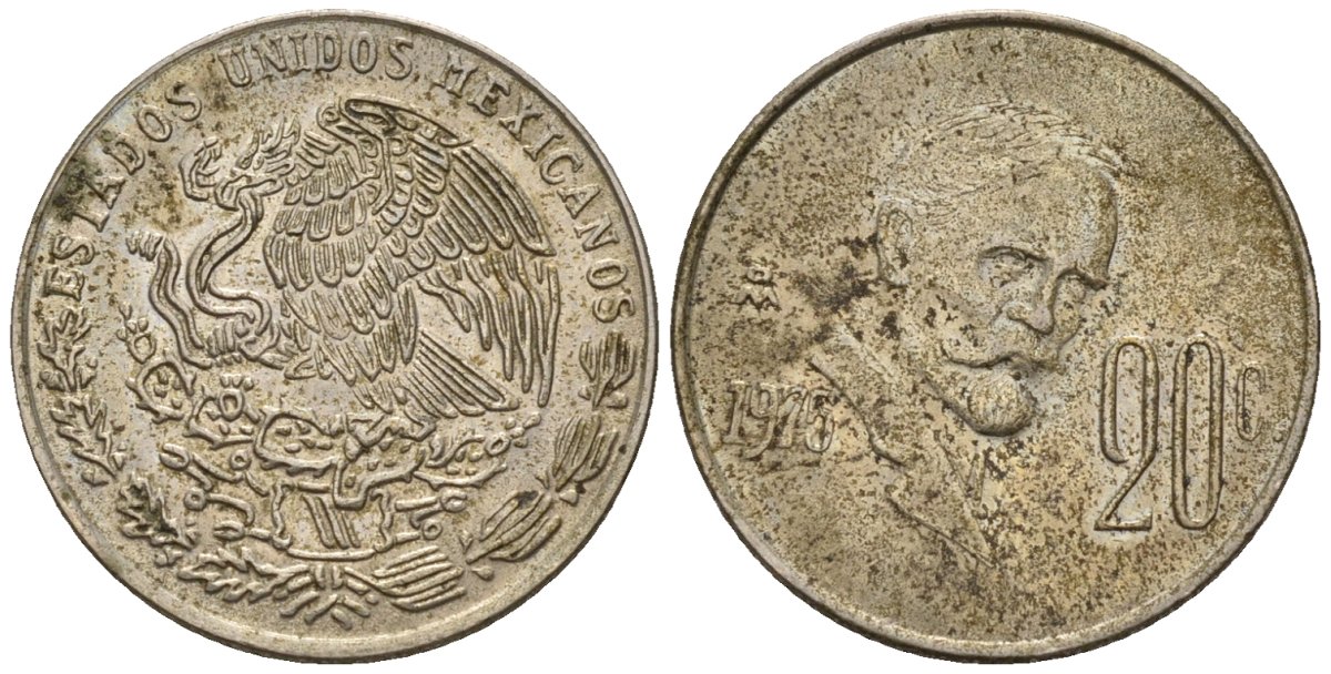 Мексика 20 сентаво 1975 Франциско Индалеси KM 442 медно-никель 4596-1117